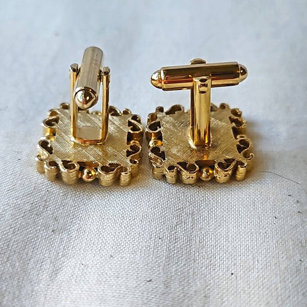 Vtg jade & gold tone cufflinks by Danté - Picture 4 of 10